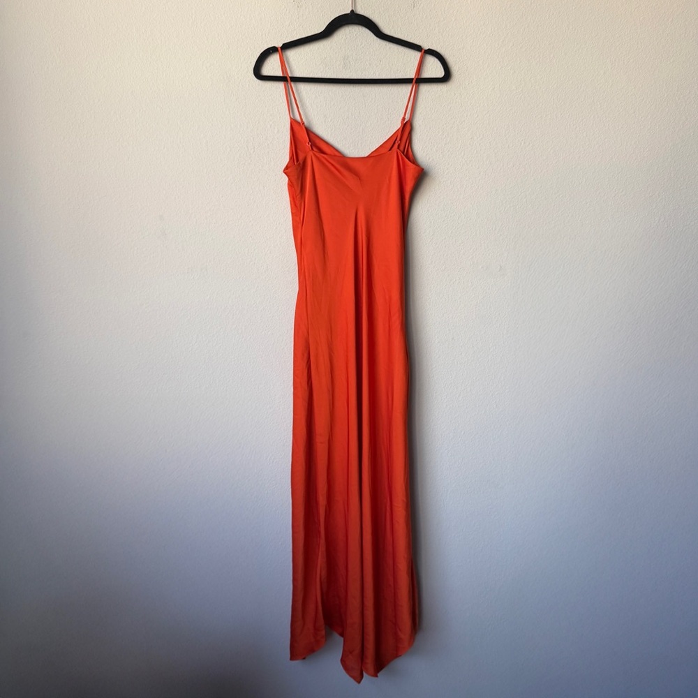 Express Orange Satin Cowl Neck Asymmetrical Midi Slip Dress Size M - Picture 3 of 6